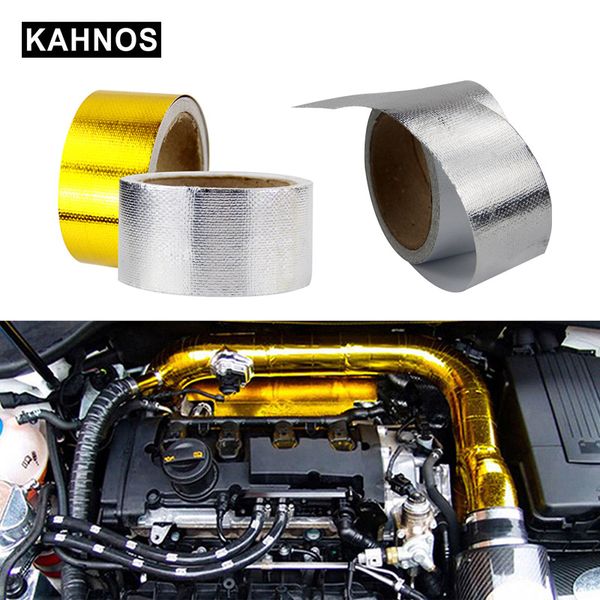

a gold 2'' thermal exhaust tape air intake heat insulation shield wrap reflective heat barrier self adhesive engine 2 inch 5/10m