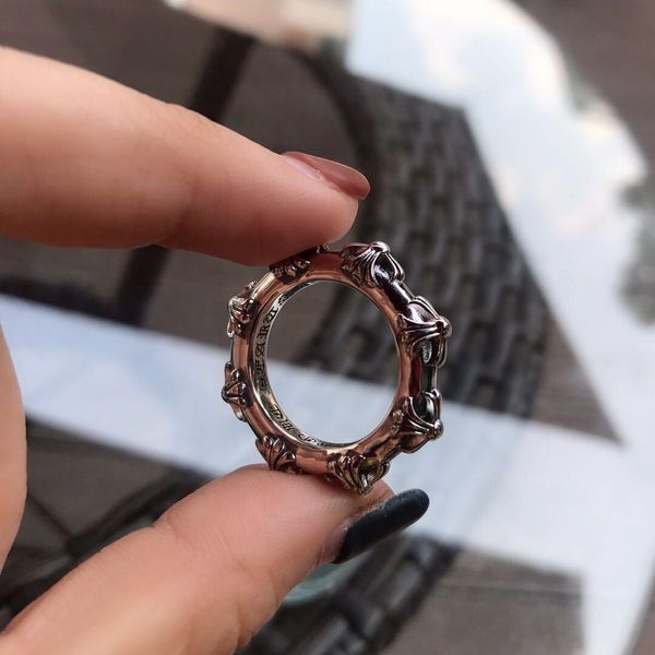 

925 sterling silver rings trend personality jewelry punk style mens and women lovers gift hip hop four cross style luxury designer jewelry, Golden;silver