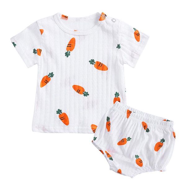 

новорожденный ребенок летняя одежда дети baby boy girl clothes cottonlinen ops+шорты морковный принт 2 шт. милые девушки наряды наборы, White