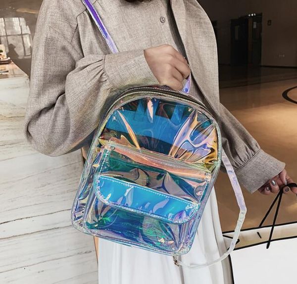 

designer women laser backpack fashion girl transparent schoolbags summer travel bags joker women shoulder backpack