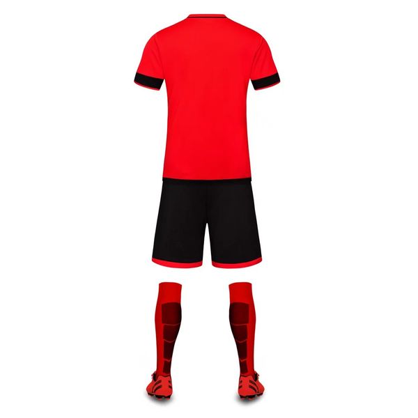 

wholesale customized men football uniforms mens kits sports clothes tracksuits discount boy football sets with shorts b16-021, Black;red