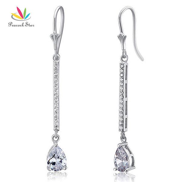 

peacock star solid 925 sterling silver bridal wedding dangle earrings 1 carat pear cut jewelry cfe8025