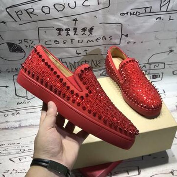 

new designer sneakers red bottom shoe low cut suede spike luxury shoes men women shoes party wedding crystal leather sneakers kanye loafers9, Black