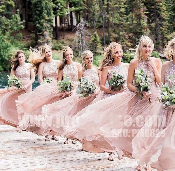

Pink Halter Bridesmaids Dresses Bridesmaid Dress Cheap robes de demoiselle d'honneur robe d'invité de mariage Brautjungfernkleider