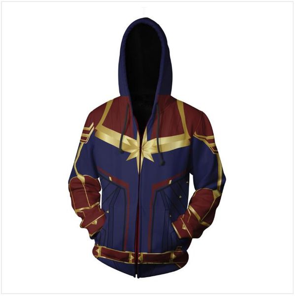 

3d printed captain marvel carol danvers ms marvel costumes sweatshirts tracksuit casual hooded jacket clothing hoodies zipper, Black