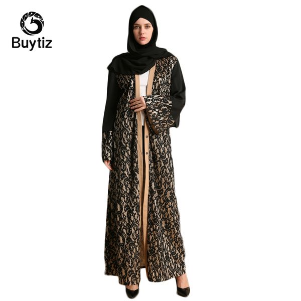 

buytiz black lace long sleeve robe gowns abaya worship arab middle east turkey kaftan is islamic clothing muslim maxi dress, Red