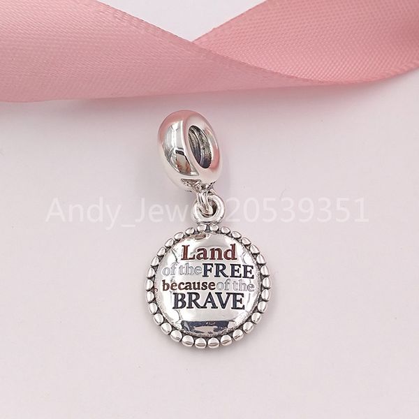 Andy Jewel Authentische 925 Sterling Silber Perlen Land Of The Free Because The Brave Dangle Charm Rot Weiß Blau Emaille Charms Passend für europäische Pando