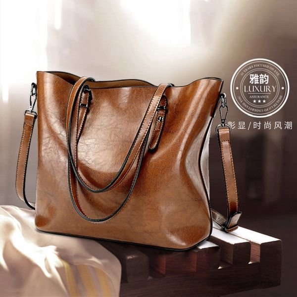 

new oil tote bag big bag fashion simple women's shoulder messenger ladies handbag
