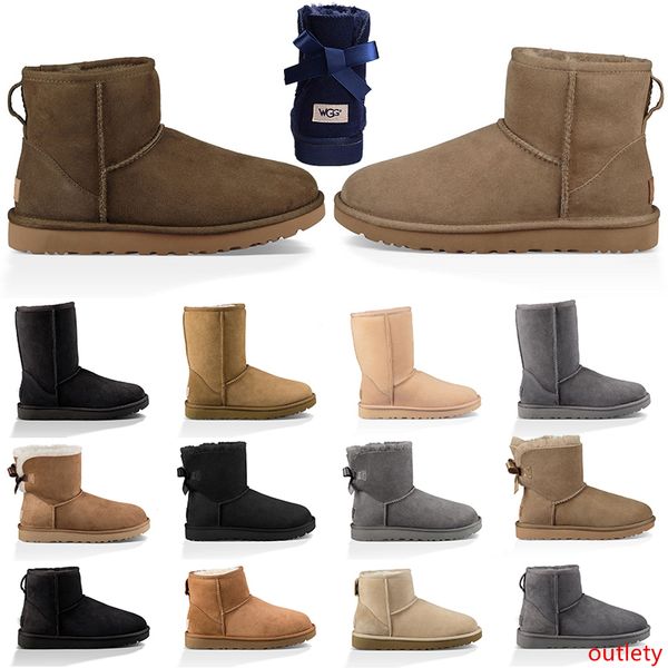 

designer australia boot for women winter snow boots ankle short bow black chestnut grey blue fashion girl outdoor shoes ship