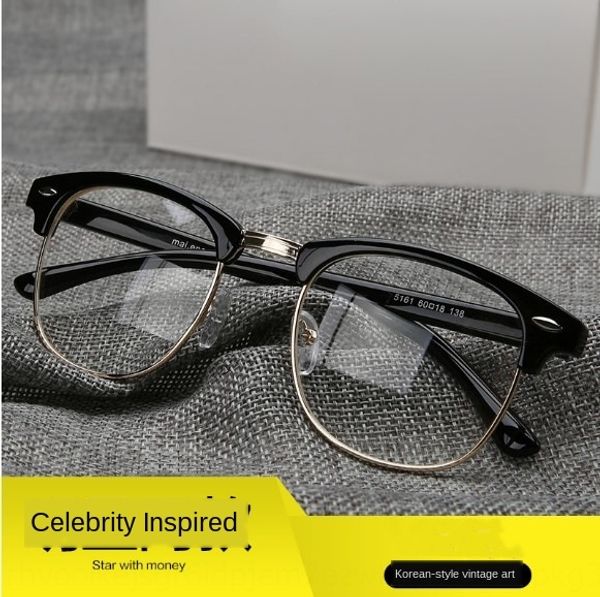 

plain black frame men's plain women's myopia half frame myopia glasses can be matched with lenses big face glasses, Silver