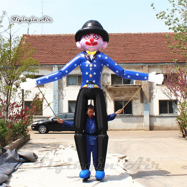 Maßgeschneiderte steuerbare aufblasbare Clown-Marionettenpuppe, 3,5 m, blaues gehendes Blow-Up-Clown-Kostüm für die Parade-Dekoration