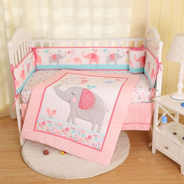 

baby bedding crib set 7pcs cute pink elephant nursery bedding crib cot sets for baby girls and boys