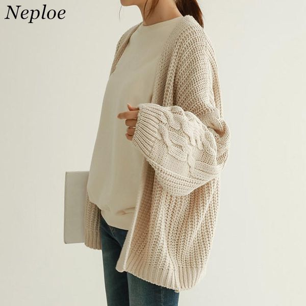 

neploe korean sweaters cardigans for women 2019 autumn winter vintage knitwear fashion solid causal long sleeve loose coat 36604, White