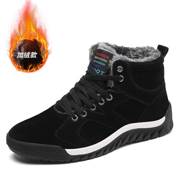 

oudiniao men boots winter boots plush winter shoes fur lace up warm snow for men shoes fashion size 39-47 cotton a, Black