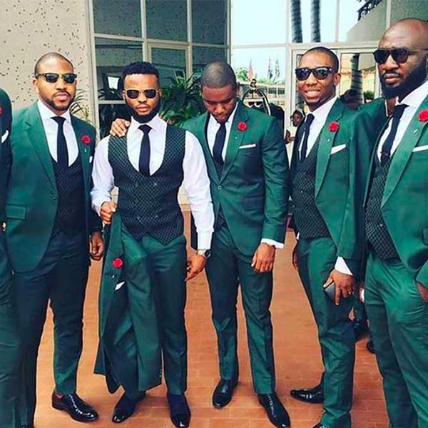

groomsmen wedding tuxedos green one button slim fit mens pants suits 2 pieces formal wear for prom party, Black;gray