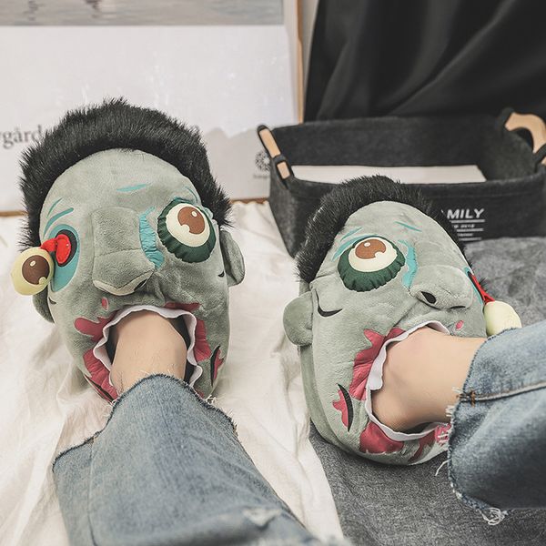 

creative funny cartoon shose halloween household demon whole heel slippers household slippers warm cotton parent-child drag, Black
