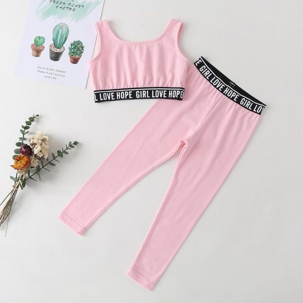 

new toddler kids baby girl 2pcs tracksuit pink vest tank high waist leggings pants summer toddler kids sportsuit clothes, White