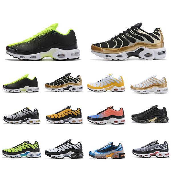 

2019 Gold TN plus Men Running Shoes Green Triple Black Yellow Outdoor Training Sports Mens Outdoor Trainers Zapatos Sneakers 40-46