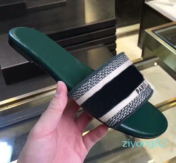 

2019 mule dway en coton brode slide luxury designer women sandals new style fashion womens slipper size 35-41 z02, Black