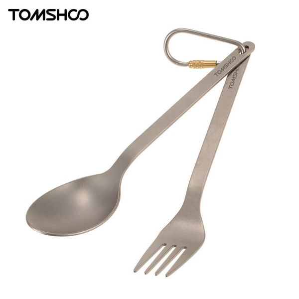 

tomshoo spoon fork titanium tableware dinner frok spoon cutlery set flatware with carabiner storage sack for outdoor camping