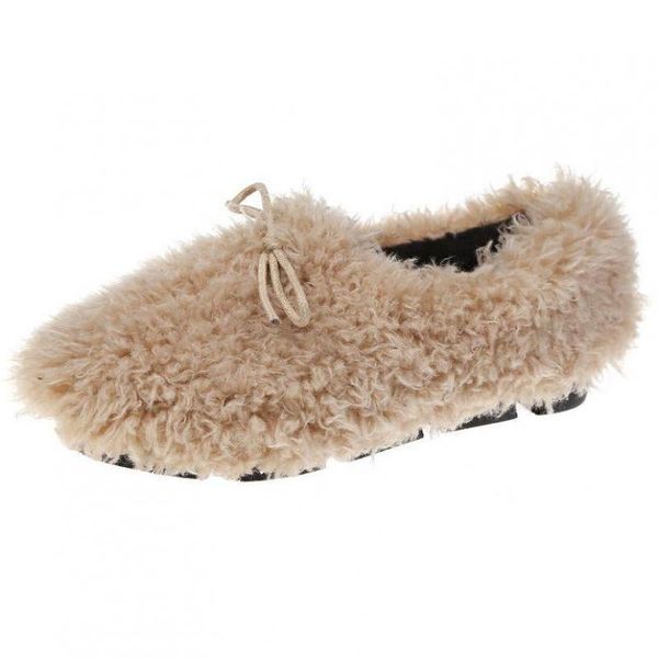 

winter fur loafers women wool shoes warm plush flats female snow botas lazy slip on comfortable cotton shoe white zapatos mujer, Black