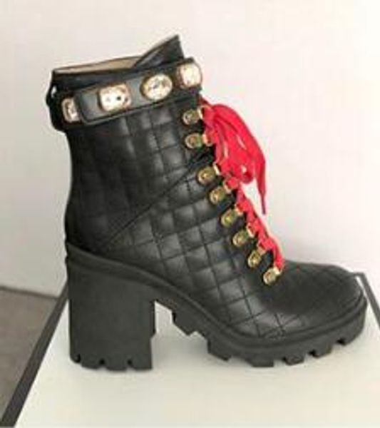 

en leather ankle boot chunky heel martin shoes print genuine leather platform desert lace-up boot 5cm 11, Black