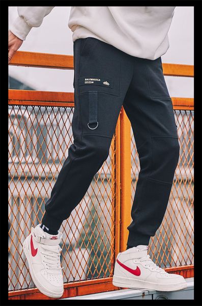 

sports mens pants solid color letter print mens loose harem pants casual males pencil pants, Black