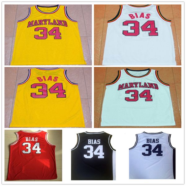 

ncaa 1985 maryland terps college basketball jersey 34 len bias basketball shirt university yellow white black red wholesale jerseys