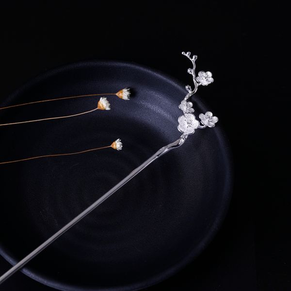 

original 925 sterling silver classic plum blossom flower chinese style hair stick for women vintage hairpin jewelry accessories, Golden;white