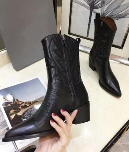 

luxury new womens mid-calf martin 10 inches snow winter ankle boots pointed toes shoes size 35-41, Black