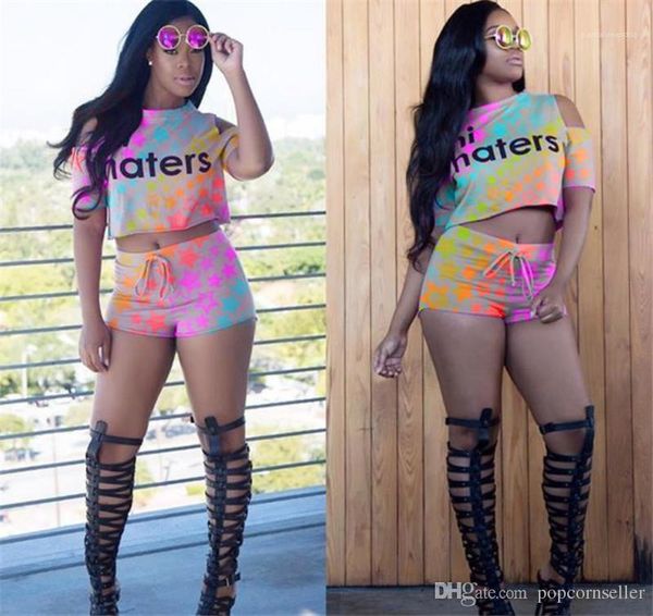 

summer fashion raglan sleeve colorful star printed crew neck tarcksuits women clothing new arrivals women two piece sets, Gray