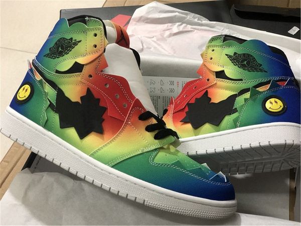 

new release j balvin 1 basketball shoes 1s super bowl rainbow tie dye mens trainers sports sneakers size 40-47