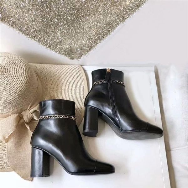 

2020 authentic martin calfskin ankle boots men women lace up leather black high heels boots g35008 x53109 94305 high heels with box