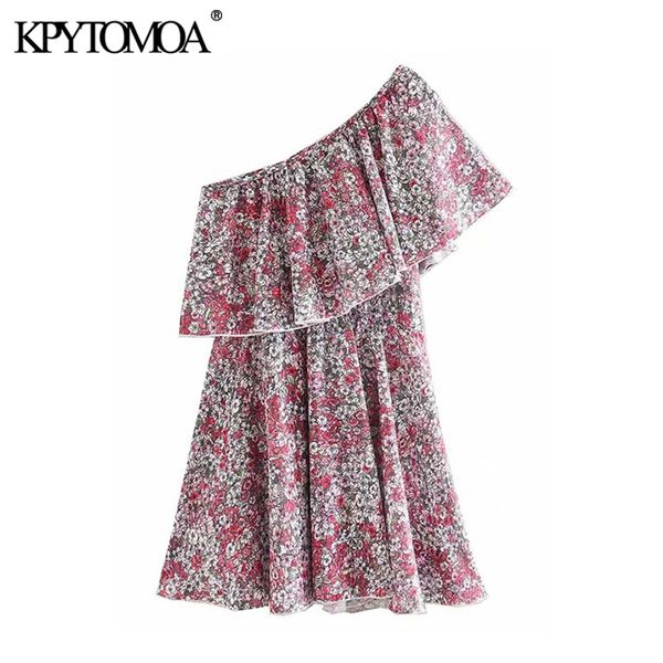 

урожай элегантный цветочный печати гофрированные мини платье женщин 2020 мода одно плечо упругие талии женщины платья vestidos mujer, Black;gray