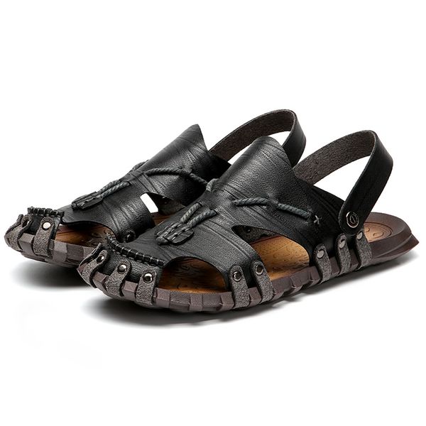 

sandals men leather classic roman sandals 2020 slipper outdoor sneaker beach rubber flip flops mens water trekking summe, Black