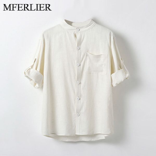 

men's casual shirts summer men 5xl 6xl 7xl bust 147cm cotton linen plus size shirt, White;black