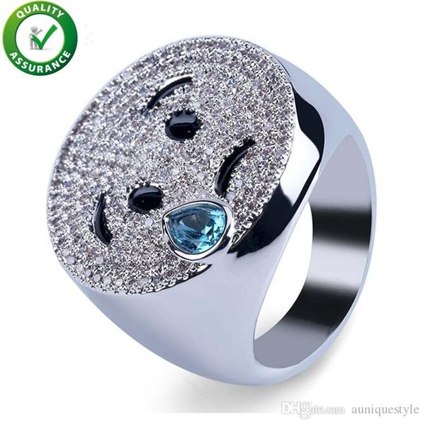 

hip hop mens diamond ring luxury designer jewelry cz emoji simle rings nightclub geometry crying finger rings boys bling rock wedding gift, Silver