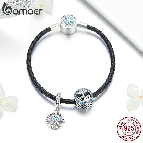 Atacado- 925 Sterling Silver Blue Eye Clasp Âncora Corda Strand Encantos Pulseiras de Couro para Mulheres Dia dos Namorados Prata Jóias Presente