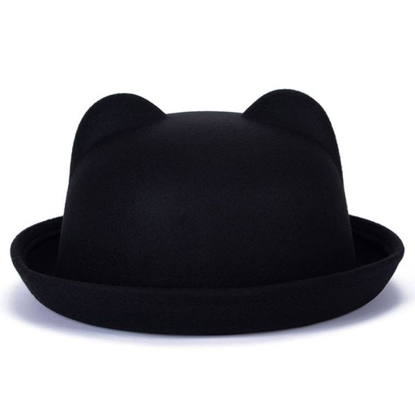 

женская мода старинные шерстяные рога родитель-ребенок котелок fedora шляпы унисекс кошка уха шапка, Blue;gray