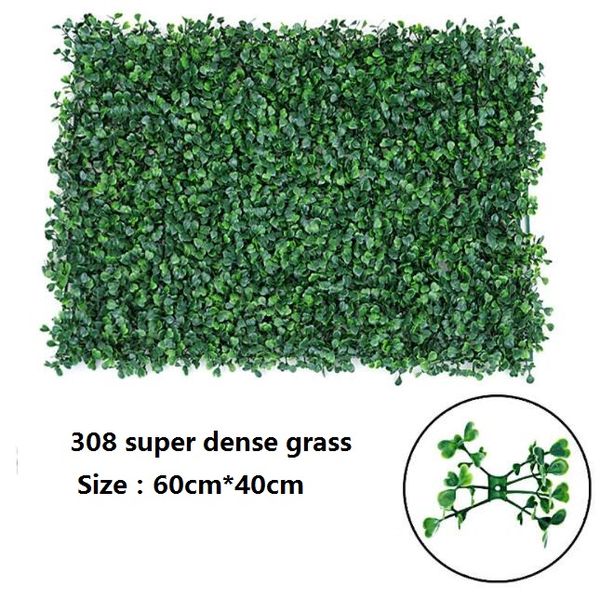 Parede de grama super densa 308, 40cm * 60cm, parede de flores artificiais, tapete de grama de plástico verde, fundo de casamento, decorações de mercado de chumbo de estrada