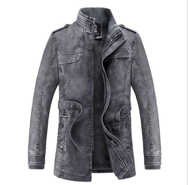 

mens pu with fur leathers man autumn winter keep warm stand collar zipper fly button sashes coats men fashion outwears, Black