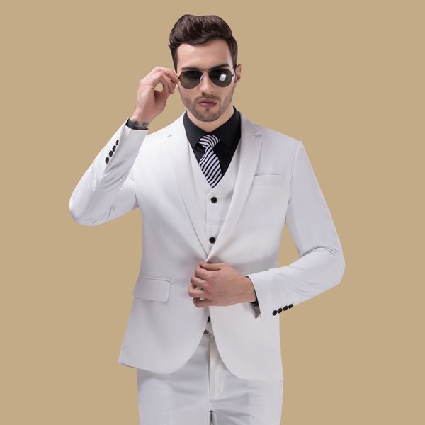 

white wedding groom tuxedos peaked lapel three piece custom made evening party men suits 2020 jacket pants vest, Black;gray