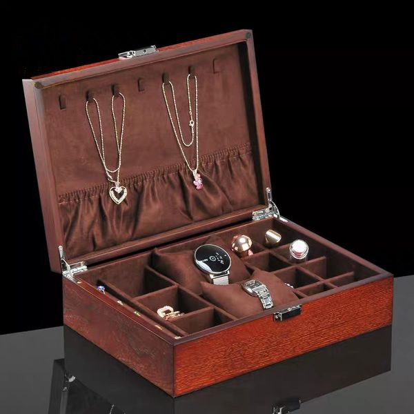 

new 2019 brown wood mechanical watch storage box new men's bracelet display boxes case women jewelry gift box, Black;blue