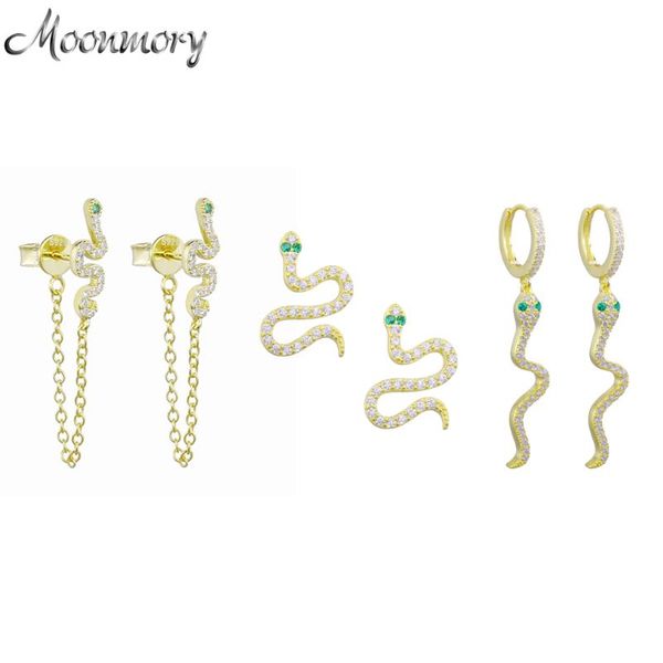

moonmory 925 sterling silver blue eye snake drop earring for women gold color drop chain lovely earring luxury animal jewelry