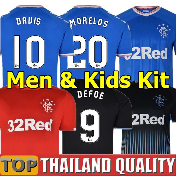 

2019 2020 glasgow rangers soccer jerseys 19 20 davis hummel morelos barisic tavernier kent goldson football shirt men kids kit uniforms, Black;yellow