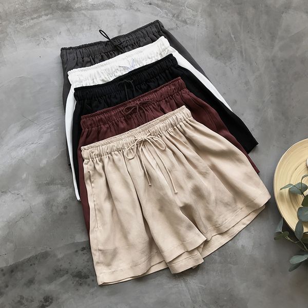 

2019 summer new copper filament loose large size casual slim shorts female,fashion,temperament,simple and comfortable, White;black