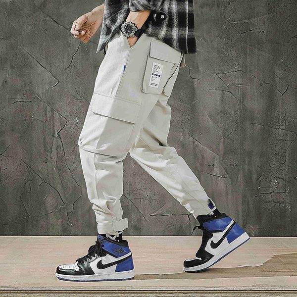 

spring new joggers men streetwear casual slim mens harem pants pockets solid fashion ankle-length cargo men trousers, Black