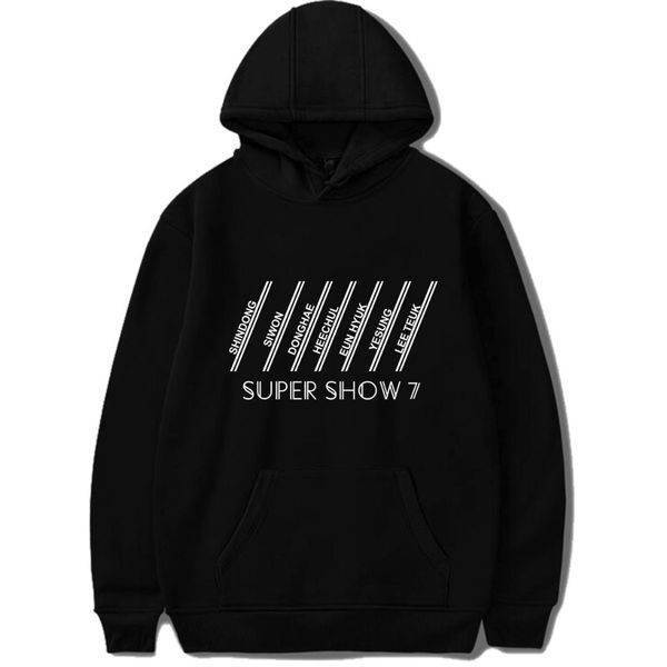 

super junior seven tour concert super show 7 hooded sweatshirt men women version of the tide kpop 2019 new hoodies sweatshirt, Black