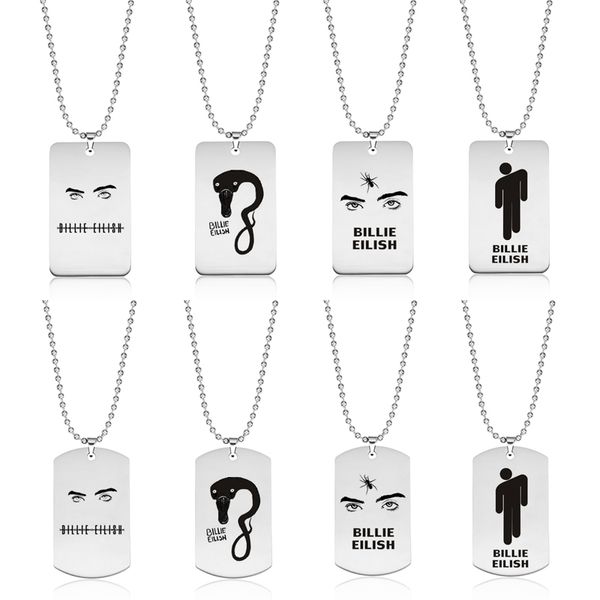 

2020 new billie eilish stainless steel pendant necklace round strand chain square pendant necklace fans jewelry accessories gift, Silver