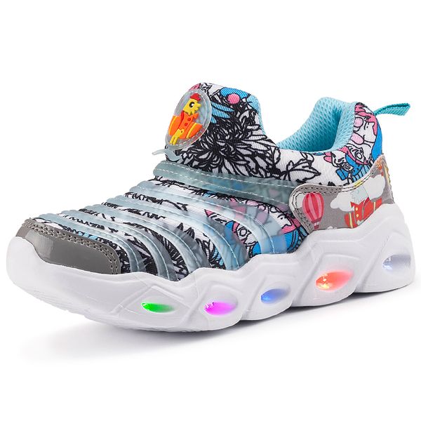 

2020 led shoes kids shoes girls children boys light up luminous sneakers glowing illuminated spiderman lighted lighting princess t200404, Black;red